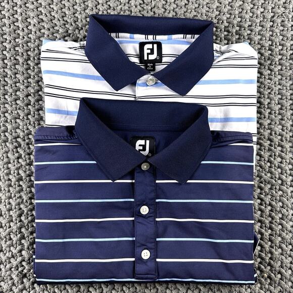 Footjoy Mens Polo Size Large (Lot Of 2) White & Blue Striped, Embroidered sleeve - Picture 16 of 16
